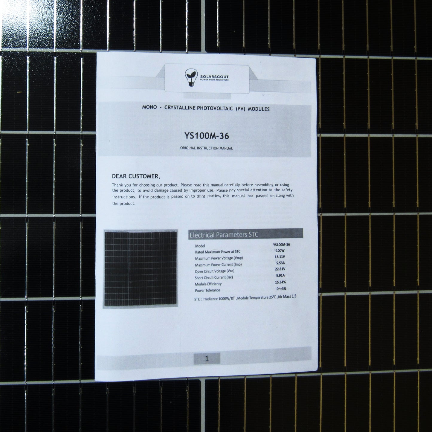 SolarScout 100watt Solar Panel